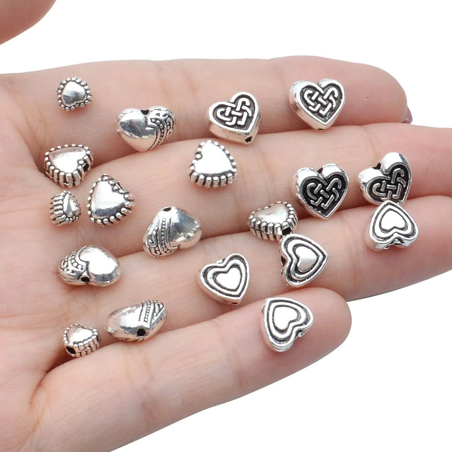 140pcs Antique Silver European Style Heart Shape Spacers.
