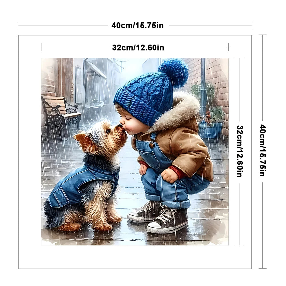 Full Embroidery Eco-cotton Thread 11CT Printed Boy Cross Stitch Kit 40x40cm