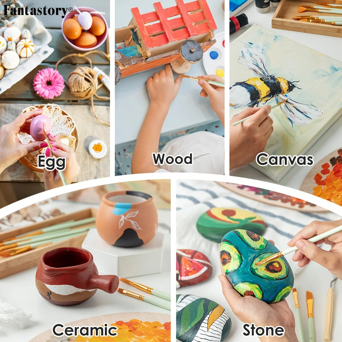 Craft Paint With 12 Brushes, Acrylic Paint Set