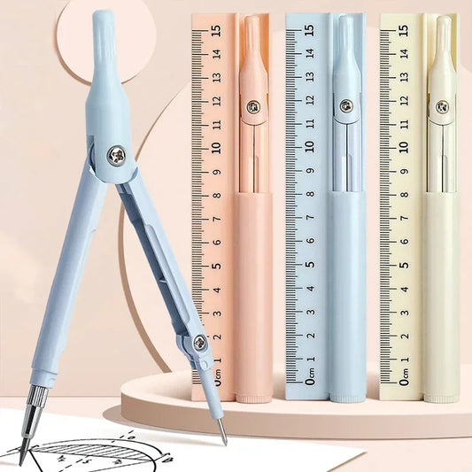 3 in 1 Compass Geometry Set with Ruler, Pencil, Multifunctional Drawing Compass, Office & School Supplies