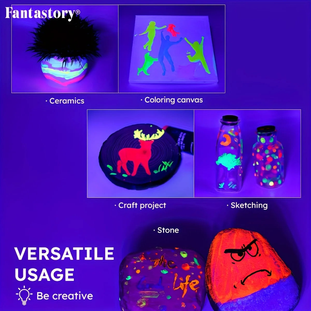 Acrylic Paint Set, 10 Neon and Glow in the Dark for Drawing & Painting