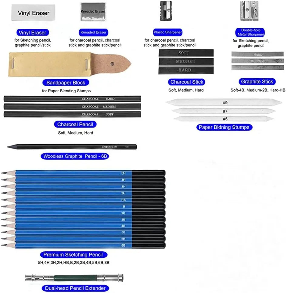 Artist Sketching & Drawing Pencils Art Kit (144PCS)