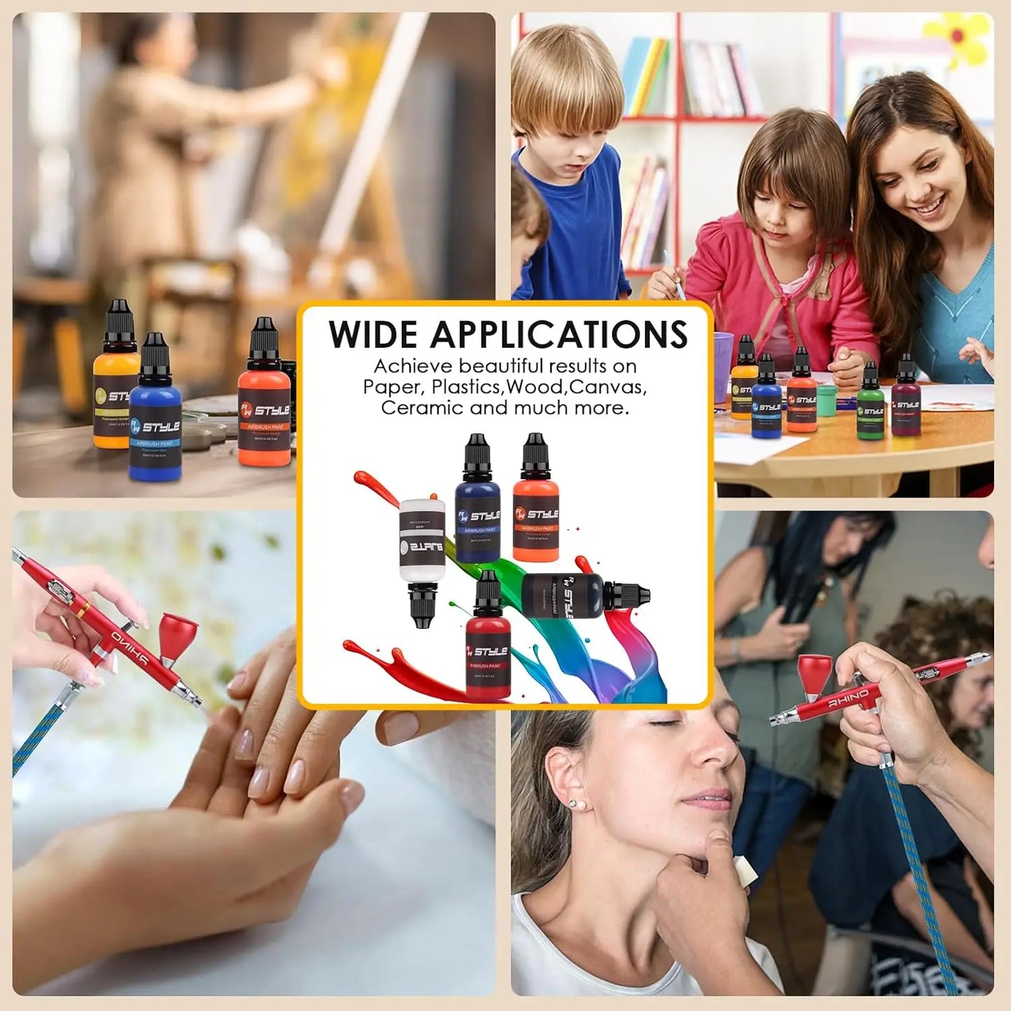 16 Colors Acrylic Airbrush (1 oz) Paint Set, Ready To Spray.