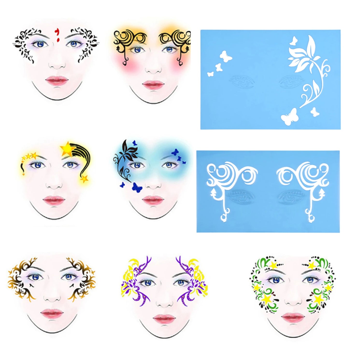 Facial Design Template Tools 7styles/set Reusable Face Paint Stencil Body Painting
