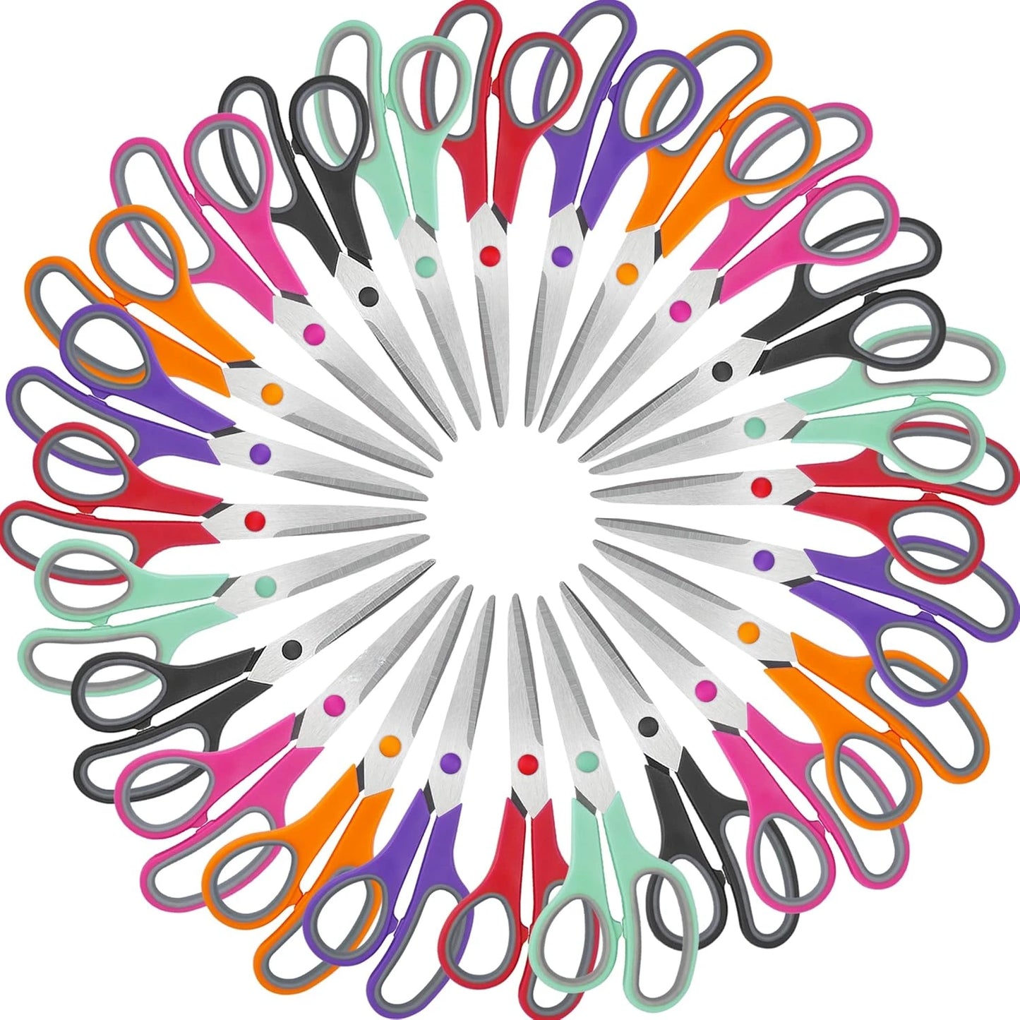 8" Scissors All Purpose 6 Pack - Comfort-Grip Sharp Scissors