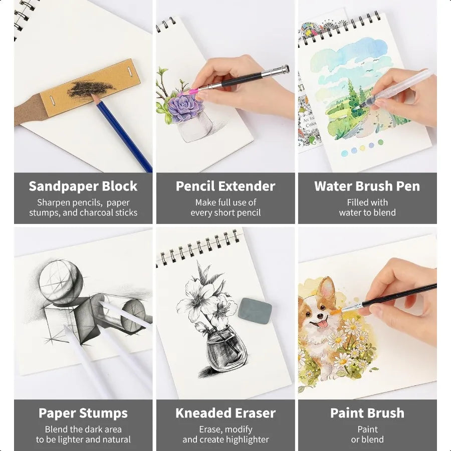 92 Pack Art Drawing Set with Colored, Watercolor & Charcoal Pencils