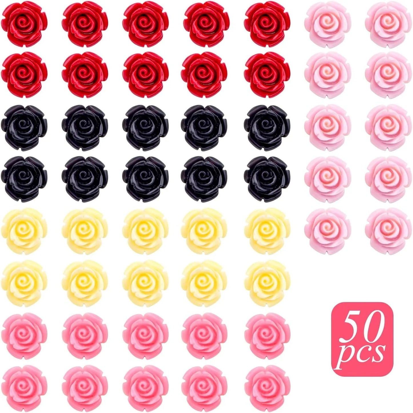 50 Pcs 12 mm Rose Flower Beads Assorted Synthetic Coral Roseflower Loose Craft Beads for DIY Jewelry Making