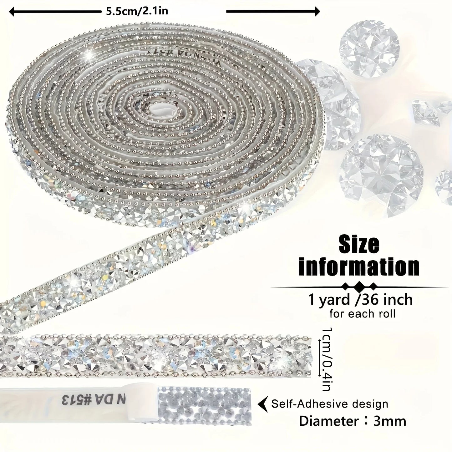 Rhinestone, Self-Adhesive Roll Glitter Bling Ribbon for DIY Art Crafts