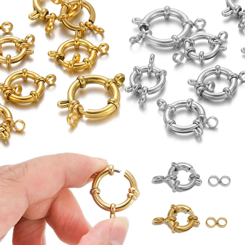 4pcs Stainless Steel/Gold Round Spring Clasps Connectors