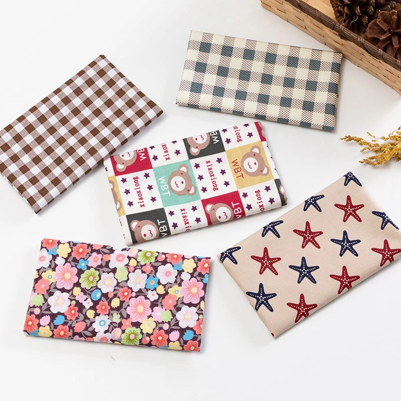 5Pcs Floral & Plaid Cotton Fabric Squares for Sewing & Quilting