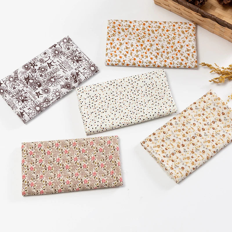5Pcs Floral & Plaid Cotton Fabric Squares for Sewing & Quilting