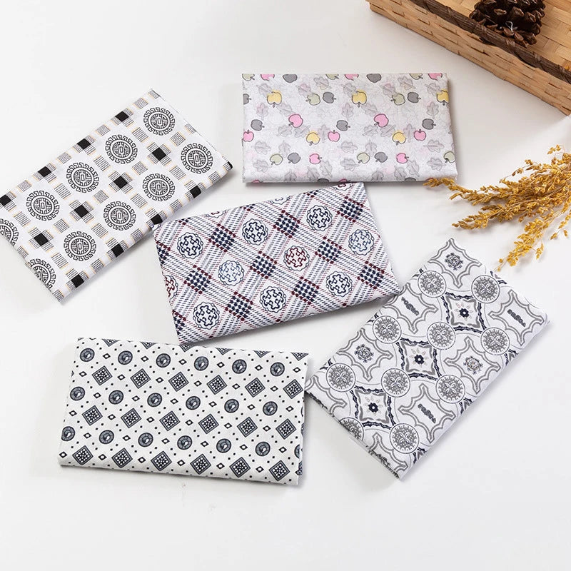5Pcs Floral & Plaid Cotton Fabric Squares for Sewing & Quilting