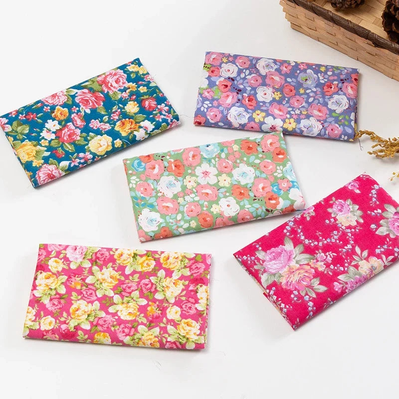 5Pcs Floral & Plaid Cotton Fabric Squares for Sewing & Quilting