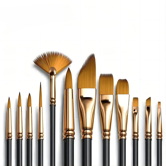12 Pcs Nylon Bristle Brush Set, Flat Brushes, Watercolor Brushes, Oil Paint, Artists, Acrylic Painting