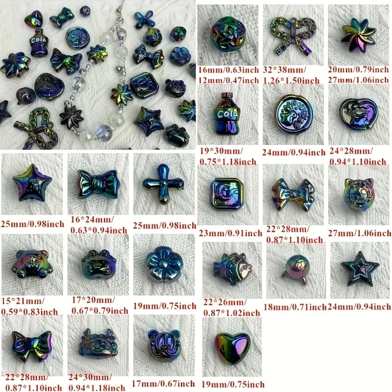 50g Iridescent Mixed Acrylic Beads - Decorative Star & Bow Charms for DIY Jewelry Making.