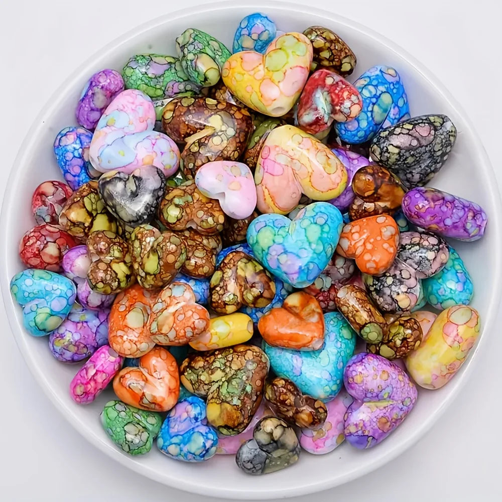30 pieces of random color heart-shaped spacer beads, suitable for DIY jewelry making, bracelets, necklaces and string jewelry.