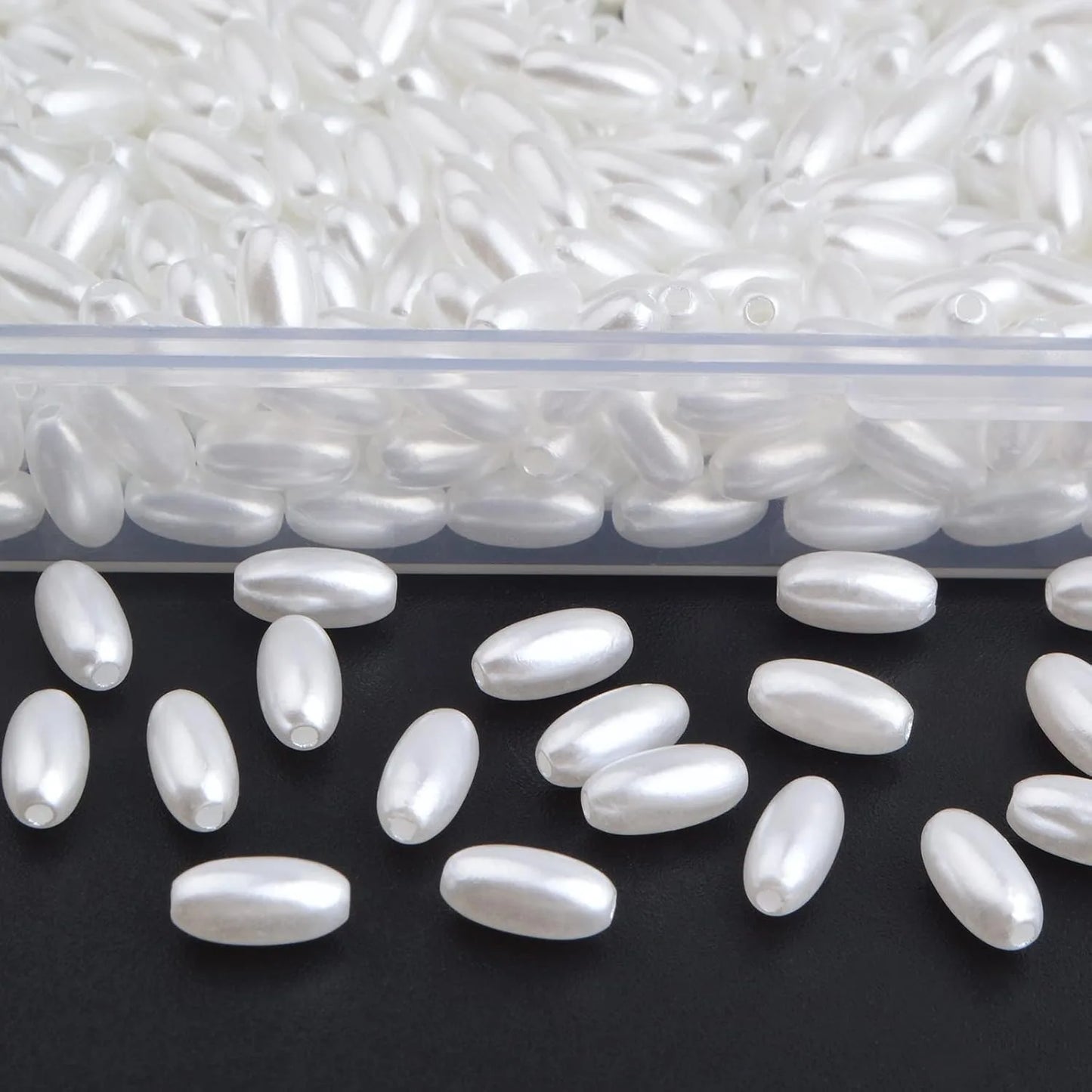 1000pcs Oval Pearl Beads Smooth Oat Rice Beads Plastic Loose Spacer Bead with a Plastic Box for DIY Bracelets Jewelry Making