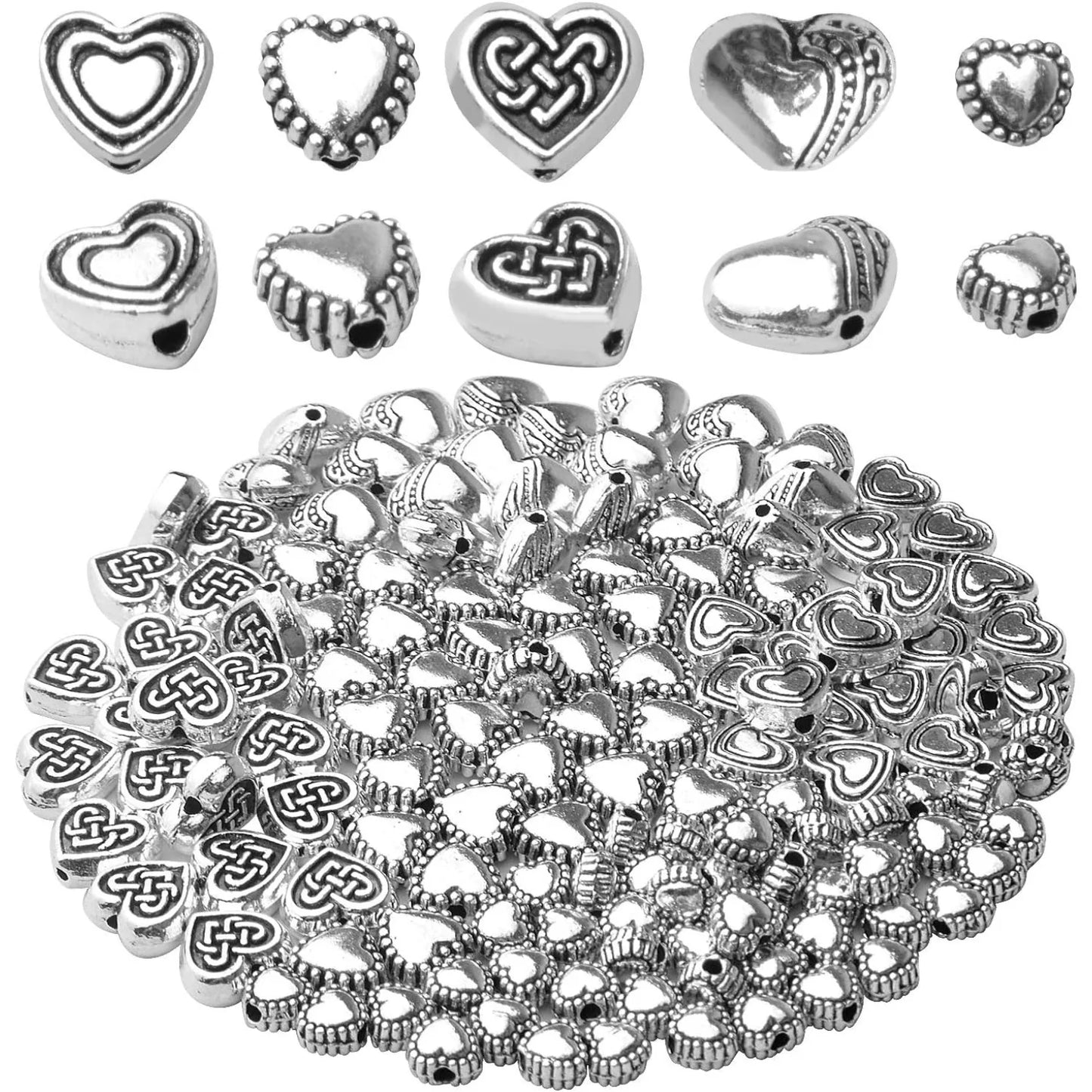 140pcs Antique Silver European Style Heart Shape Spacers.