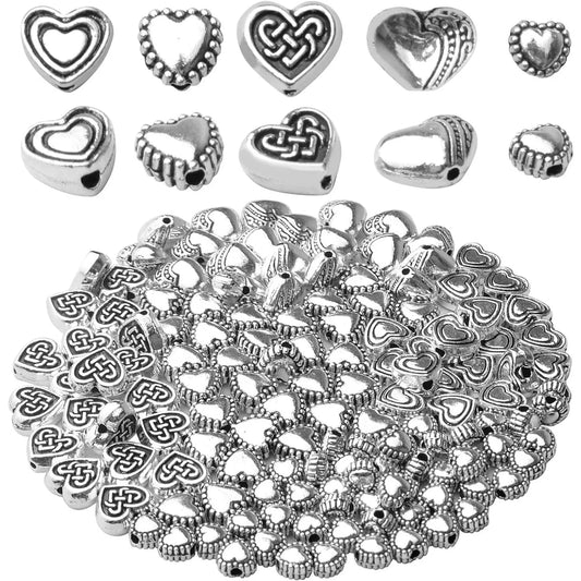 140pcs Antique Silver European Style Heart Shape Spacers.
