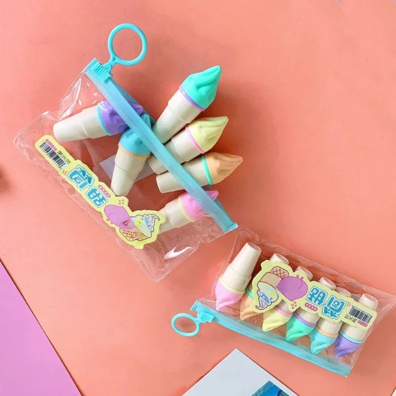 6Pcs Cute Ice Cream Highlighters Set Mini Marker Pens Kids Stationery