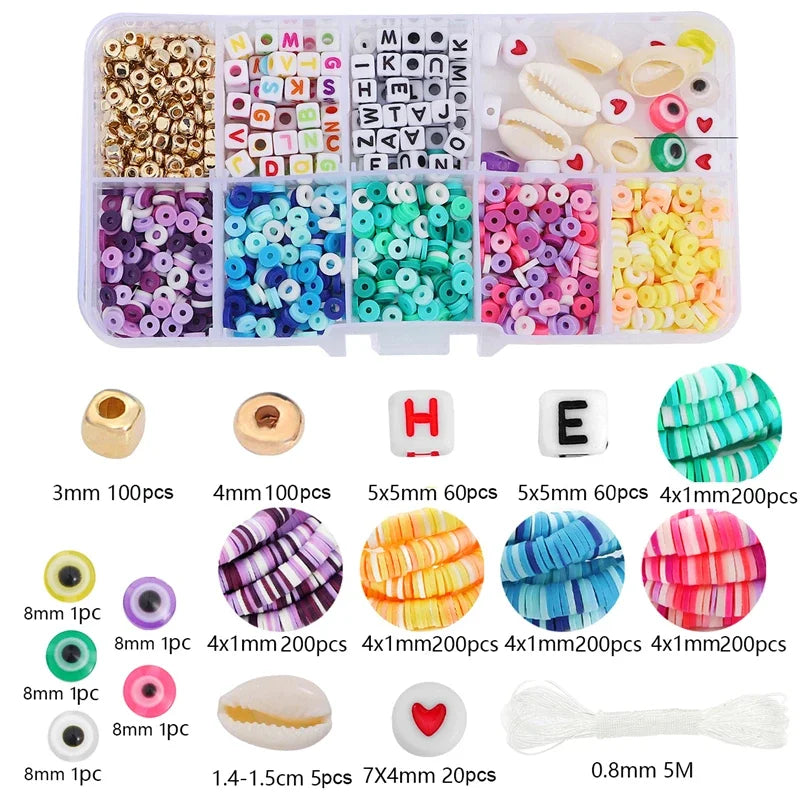 Jewelry Accessories Kit, 4mm soft ceramic, letters, beads, accessories, Charms DIY