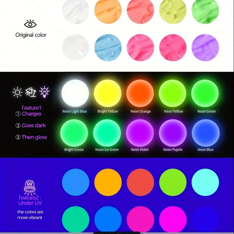 Fantastory 10pcs Glow in the Dark Acrylic Paint Set 30ml Waterproof for Stone, Glass, Wood & Crafts