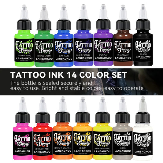 15ml 14colors TATTOO Ink Pigment Body Art, TATTOOS Kit, Professional. Semi-permanent