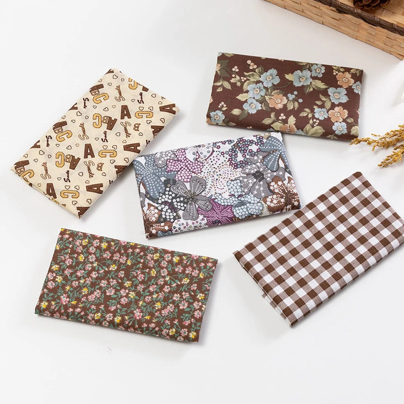 5Pcs Floral & Plaid Cotton Fabric Squares for Sewing & Quilting