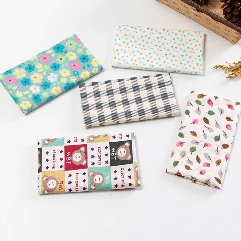 5Pcs Floral & Plaid Cotton Fabric Squares for Sewing & Quilting