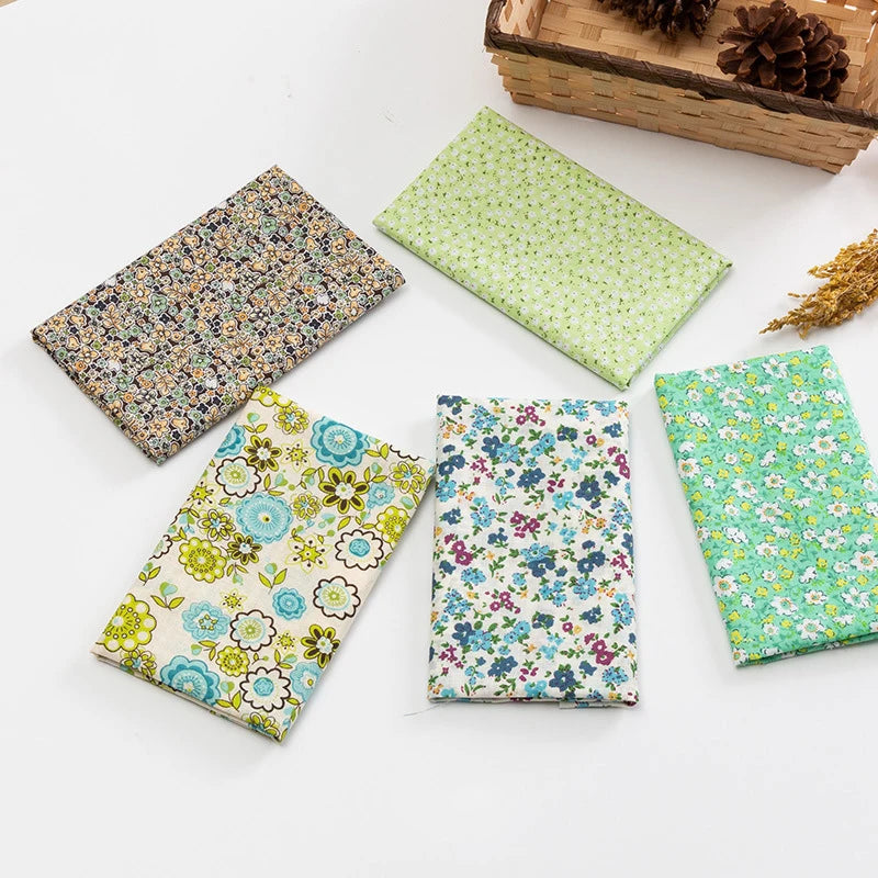 5Pcs Floral & Plaid Cotton Fabric Squares for Sewing & Quilting