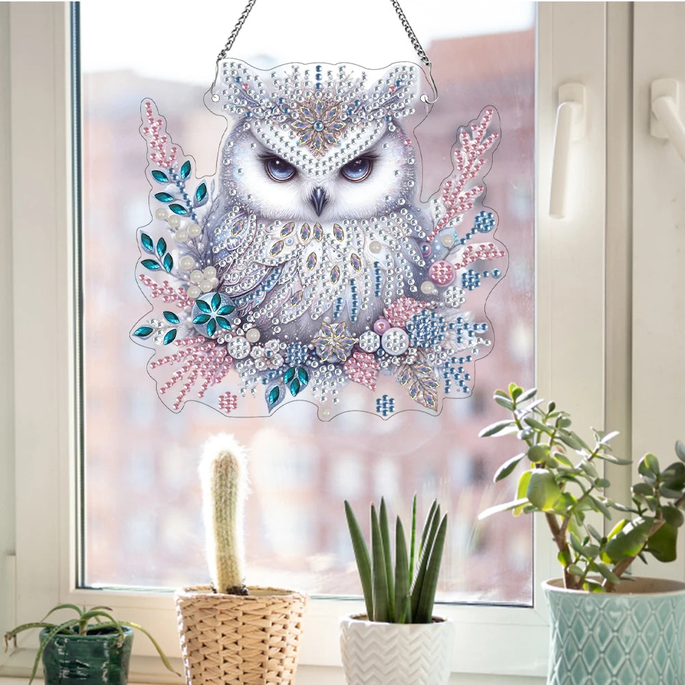 5D DIY Double-Sided Acrylic Owl Diamond Painting Hanging Pendant