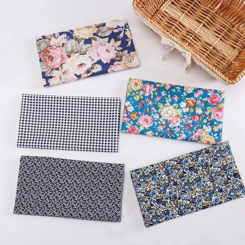 5Pcs Floral & Plaid Cotton Fabric Squares for Sewing & Quilting
