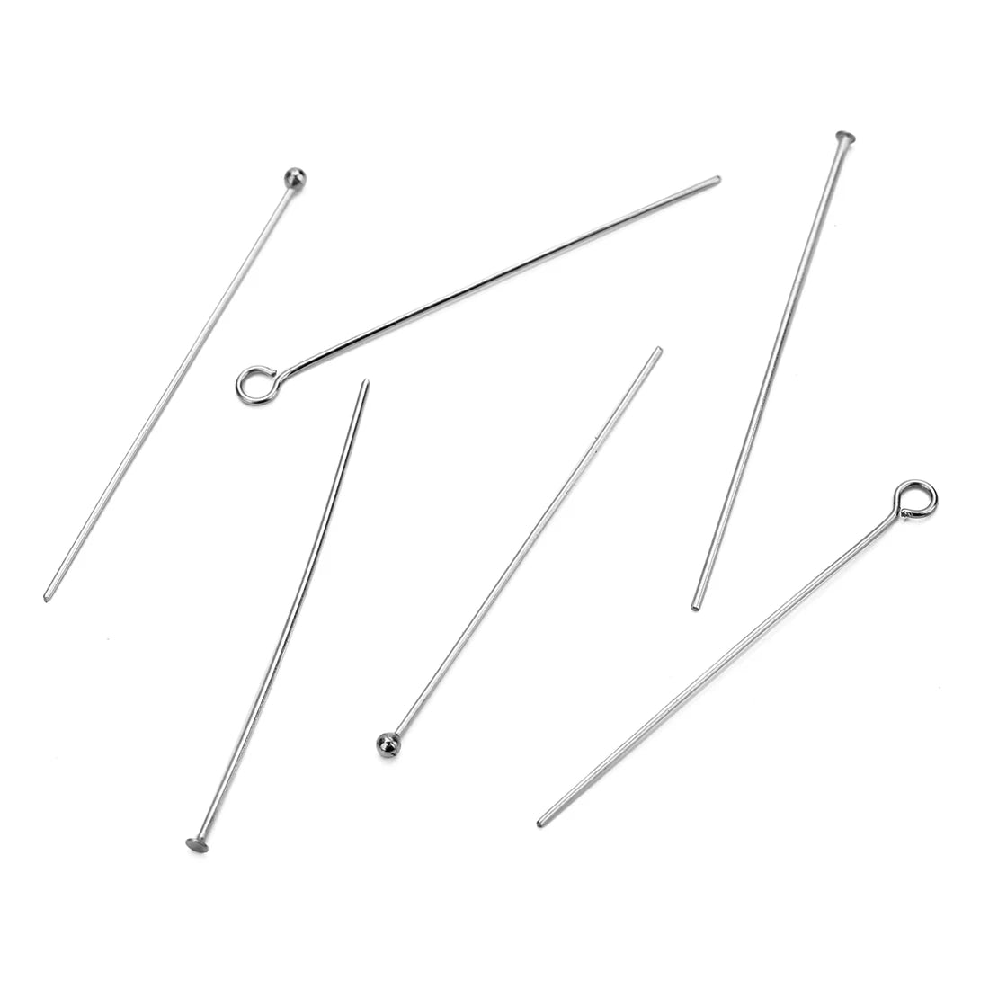 100pcs Stainless Steel Flat Head Pin Eye Pin Round Ball Pin 15 20 25 30 35 40 45 50mm Needle Pin Finding for DIY Jewelry Making