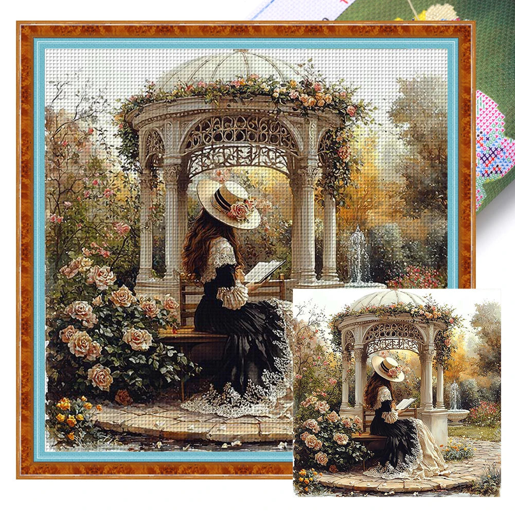 Full Embroidery Cotton Thread 11CT Printed Girl Kit 50x50cm