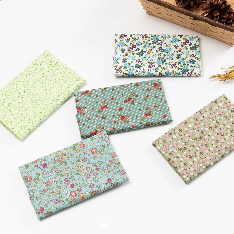 5Pcs Floral & Plaid Cotton Fabric Squares for Sewing & Quilting