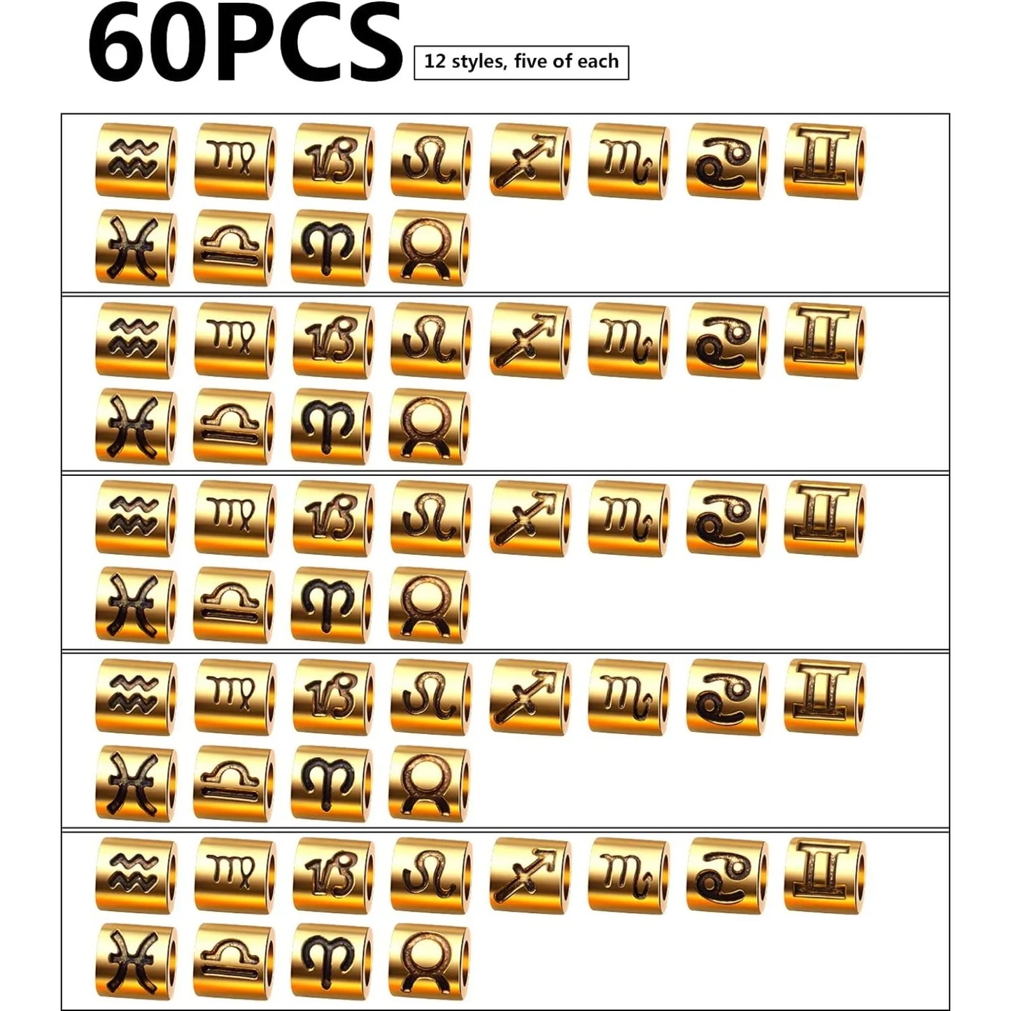 60pcs Zodiac Signs Alloy Constellation Spacer Beads for Bracelet Necklace Jewelry Making