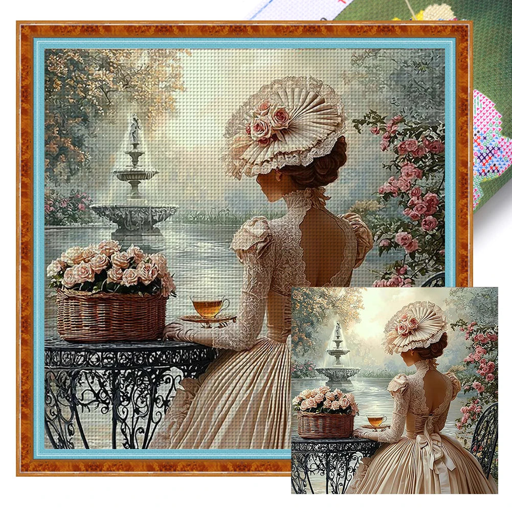 Full Embroidery Cotton Thread 11CT Printed Girl Kit 50x50cm