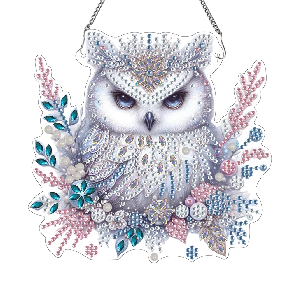 5D DIY Double-Sided Acrylic Owl Diamond Painting Hanging Pendant