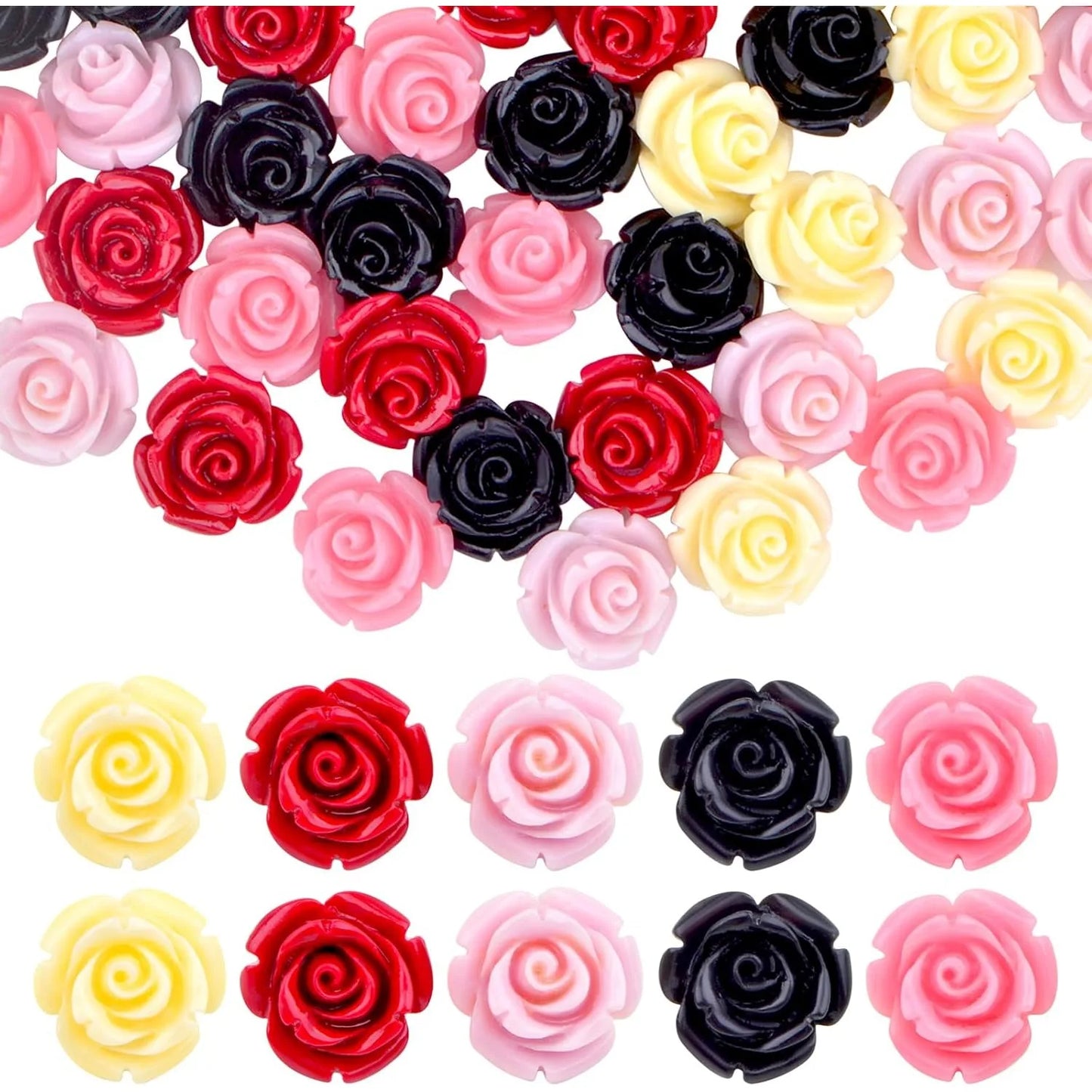 50 Pcs 12 mm Rose Flower Beads Assorted Synthetic Coral Roseflower Loose Craft Beads for DIY Jewelry Making