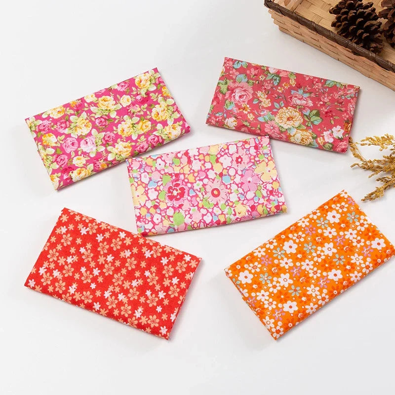 5Pcs Floral & Plaid Cotton Fabric Squares for Sewing & Quilting