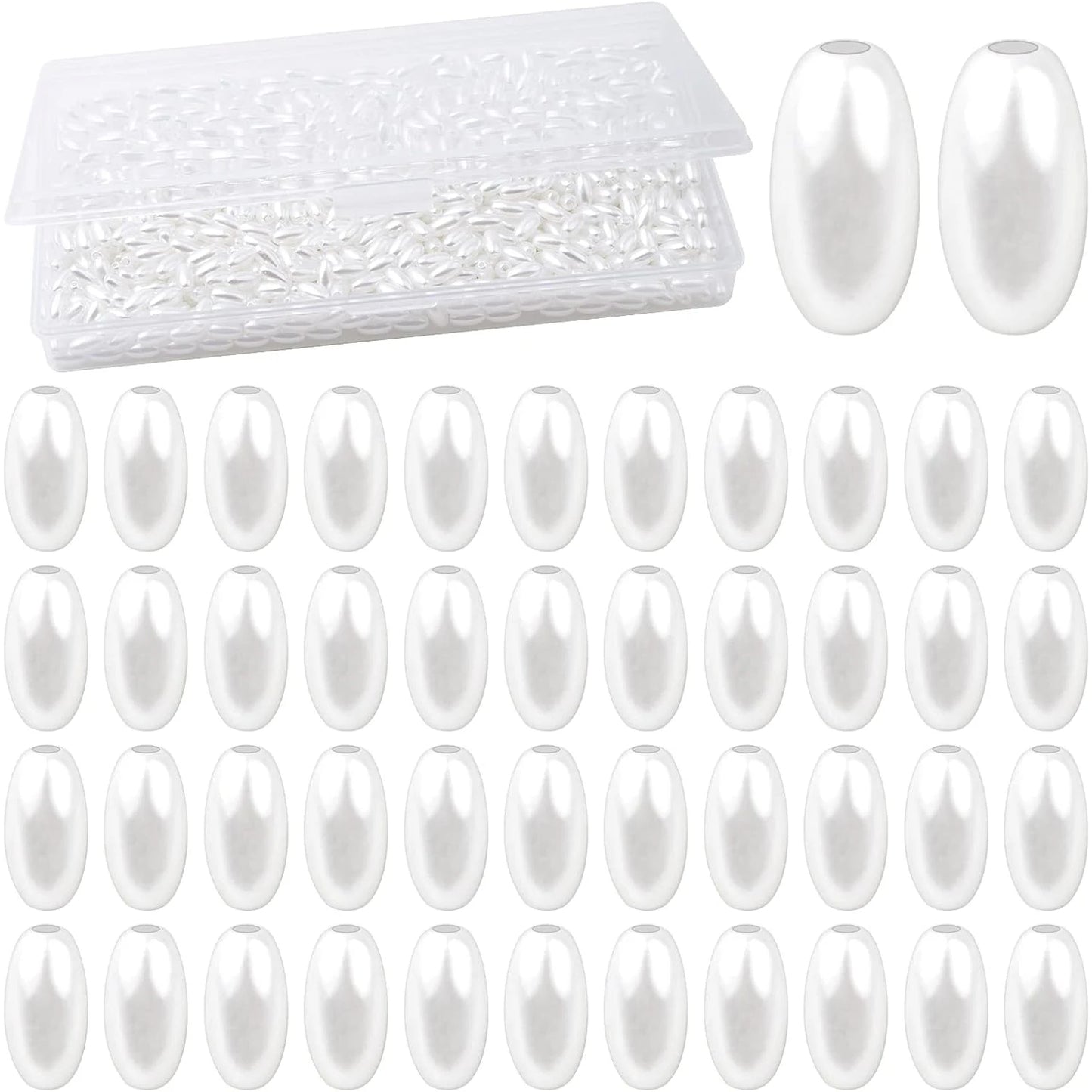 1000pcs Oval Pearl Beads Smooth Oat Rice Beads Plastic Loose Spacer Bead with a Plastic Box for DIY Bracelets Jewelry Making