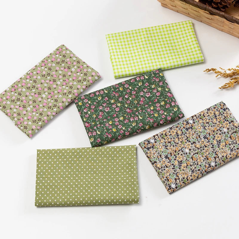5Pcs Floral & Plaid Cotton Fabric Squares for Sewing & Quilting