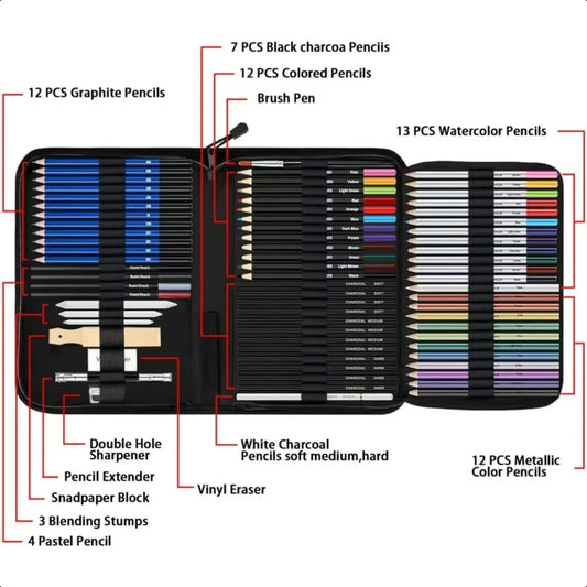 73 Pcs Sketch Pencils, Charcoal Drawing Set for Artists, Beginners, Adults