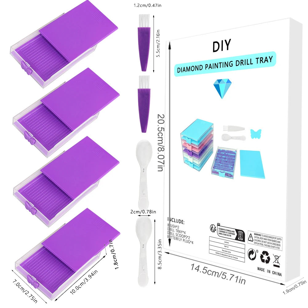 4Pcs Diamond Painting Tray Organizer Drawer with Lid