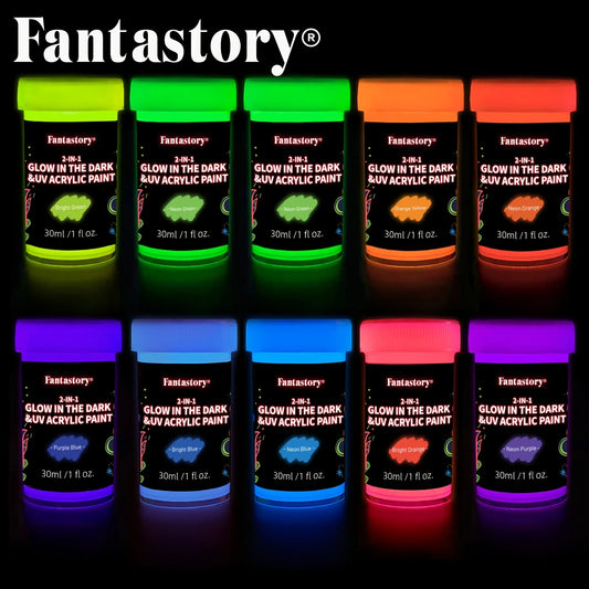 Acrylic Paint Set, 10 Neon and Glow in the Dark for Drawing & Painting