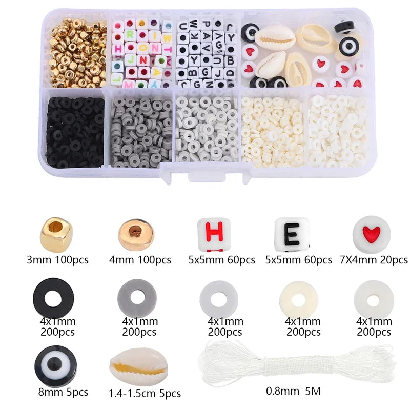 Jewelry Accessories Kit, 4mm soft ceramic, letters, beads, accessories, Charms DIY