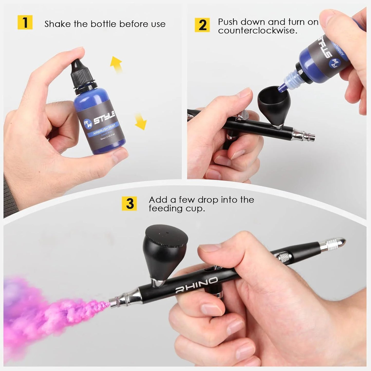 16 Colors Acrylic Airbrush (1 oz) Paint Set, Ready To Spray.