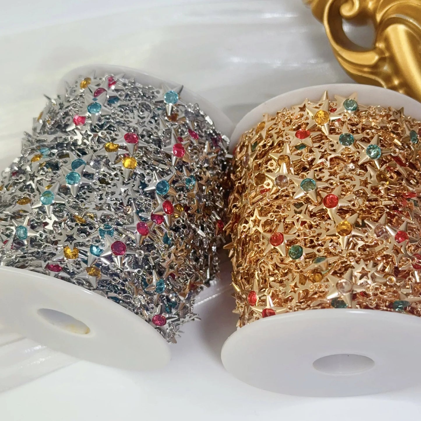 0.5/1/2M Star-Shaped Metal Chain Inlaid With Colorful Rhinestones