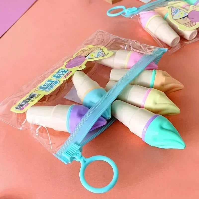 6Pcs Cute Ice Cream Highlighters Set Mini Marker Pens Kids Stationery