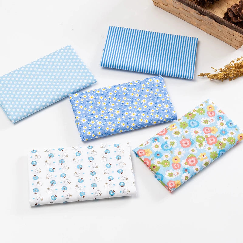 5Pcs Floral & Plaid Cotton Fabric Squares for Sewing & Quilting